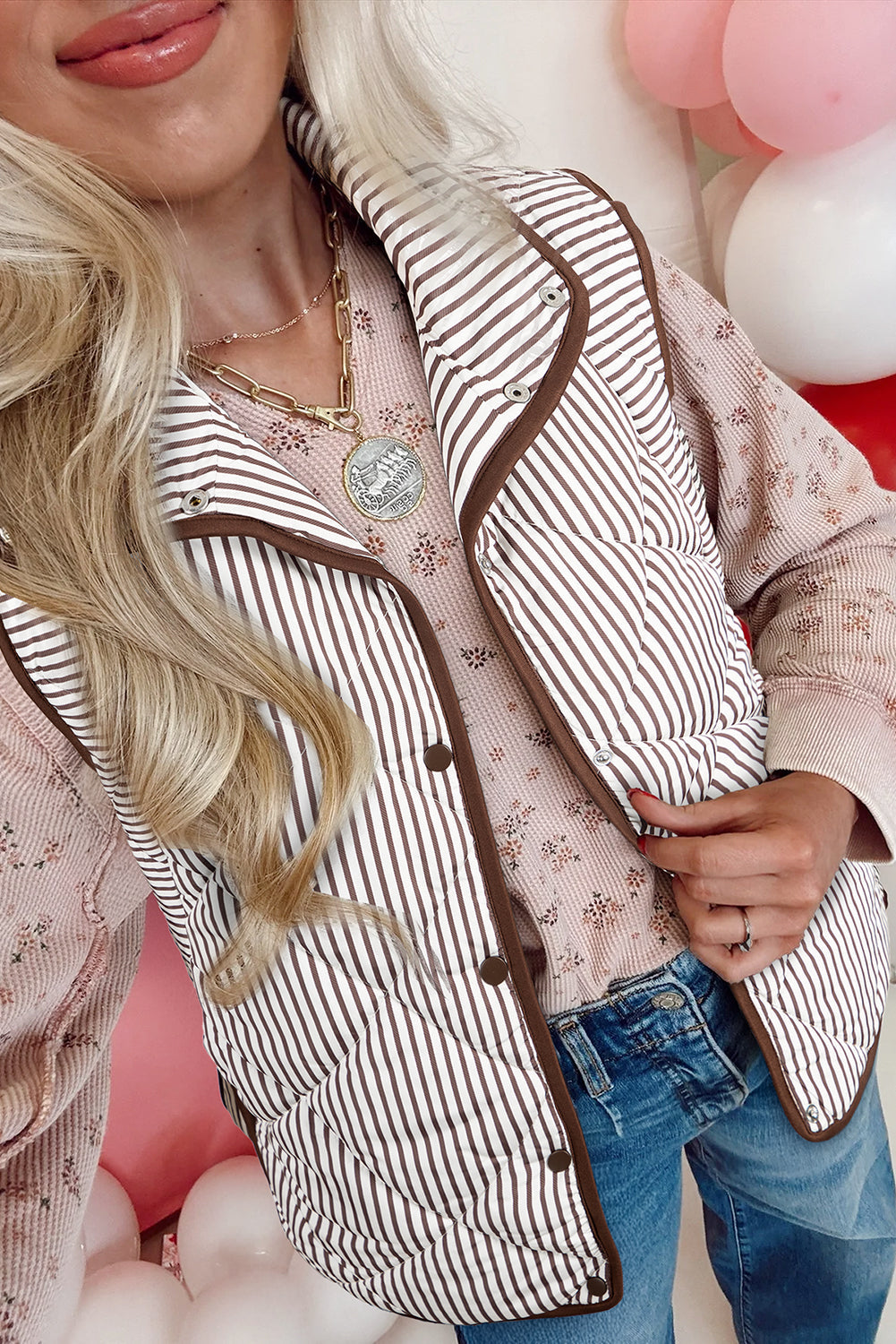 Stripe Snap Winter Vest