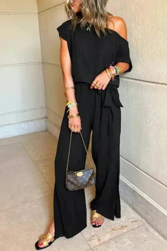 Shadow Check One Shoulder Jumpsuit