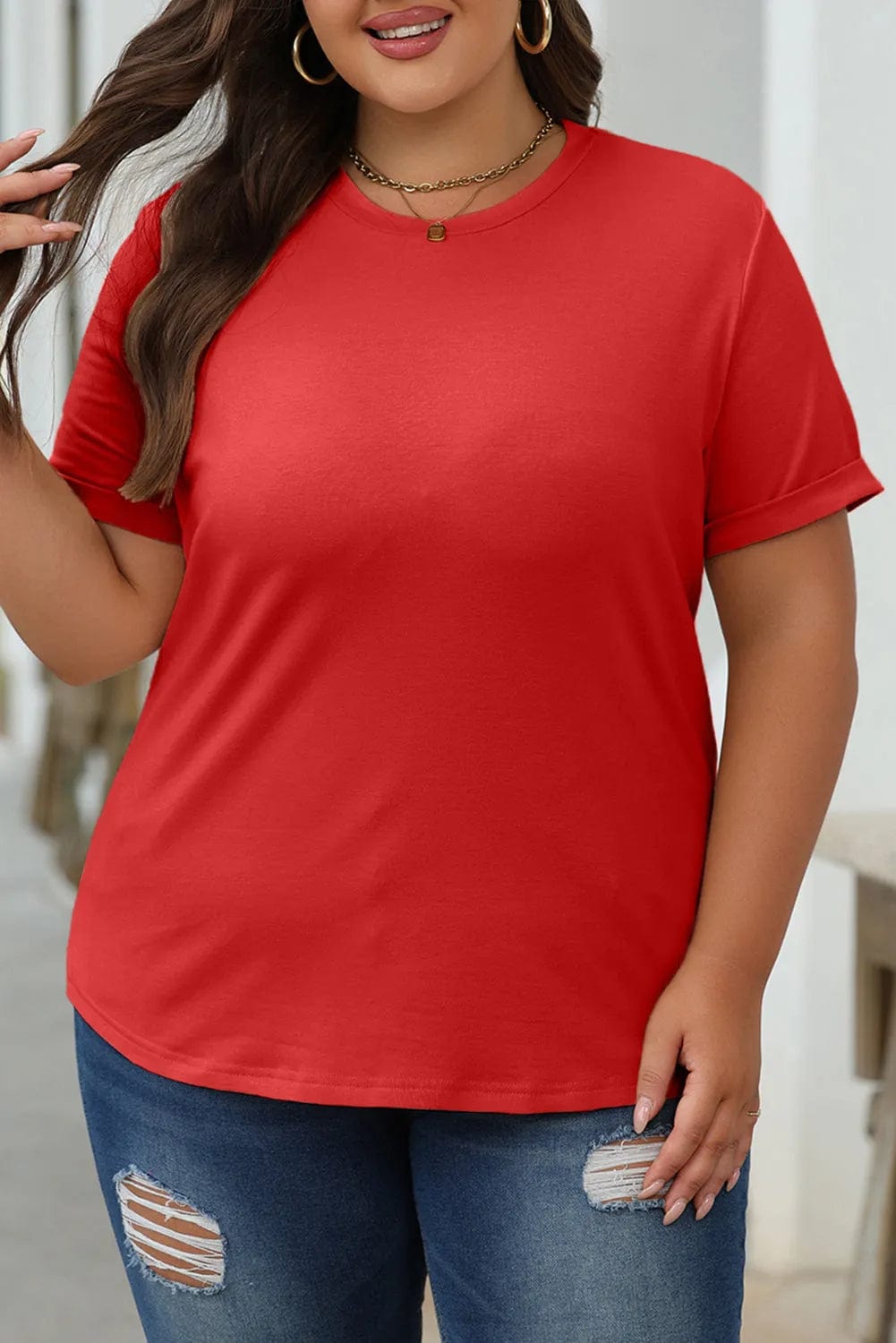 Gray Casual Plain Crew Neck Tee