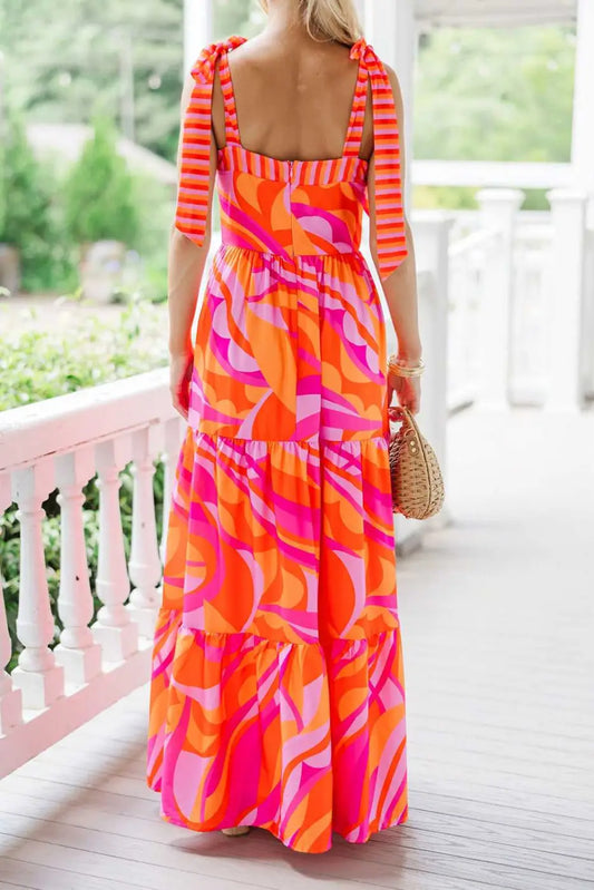 Red abstract vacation maxi dress dresses