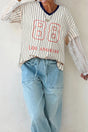 Blue Stripe 88 Los Angeles Lace Patchwork V Neck Top Women UK