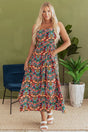 Black Boho Floral Thin Strap Sleeveless High Waist Maxi Dress Women UK