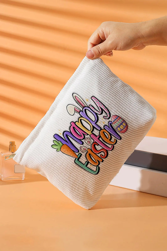 Women's Easter corduroy makeup bag side view storage