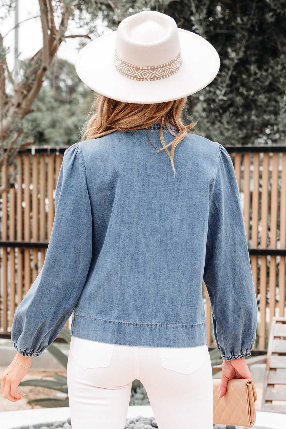 Blue Ties Puff Denim Top
