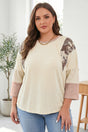 Plus Size Camo Panel Twist Sleeve Loose Blouse Women UK