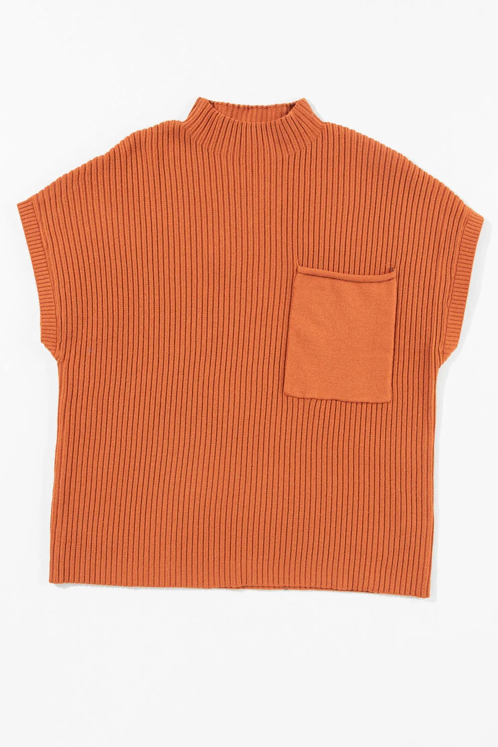 Oatmeal Patch Pocket Ribbed Knit Short Sleeve Sweater Dress