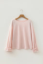 Pink Ruffle Sleeve Long Sleeve Loose Pullover Top Women UK