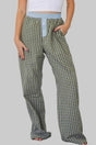 Ladies Brown Gingham Boxer Trousers by FashionFitz featuring a relaxed fit, blue elastic waistband, and button fly detail in casual loungewear style.