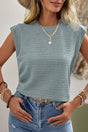 Beau Blue Solid Color Textured Crew Neck Tank Top