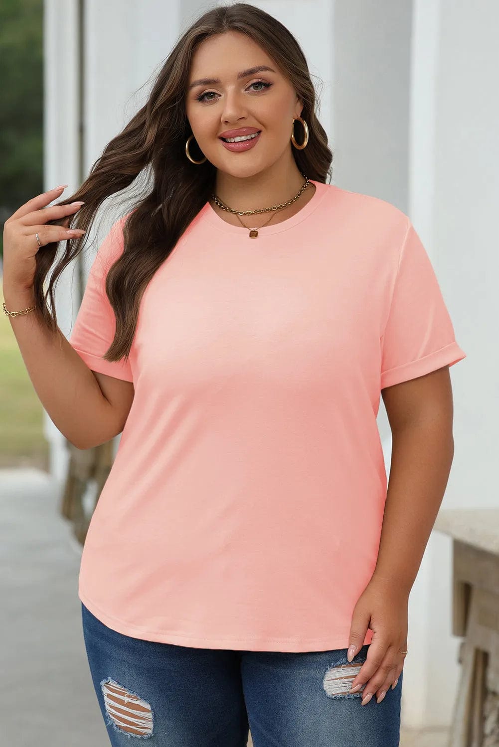 Gray Casual Plain Crew Neck Tee