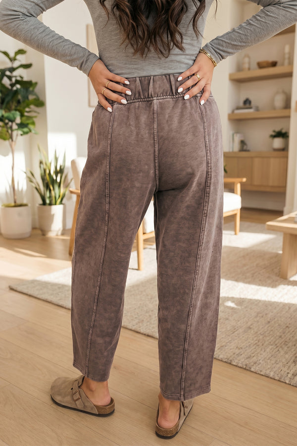 Mineral Wash Barrel Leg Cotton Pants Women UK