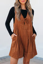 Cinnamon Corduroy Sleeveless Romper Tie V-Neck