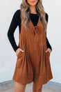 Cinnamon corduroy sleeveless romper tie V-neck front view — Fashionfitz UK