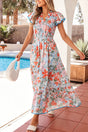 Floral print flutter sleeve A-line maxi dress front view — Fashionfitz UK