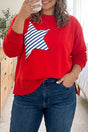 Patch embroidery star colorblock plus size sweatshirt in fiery red — front view
