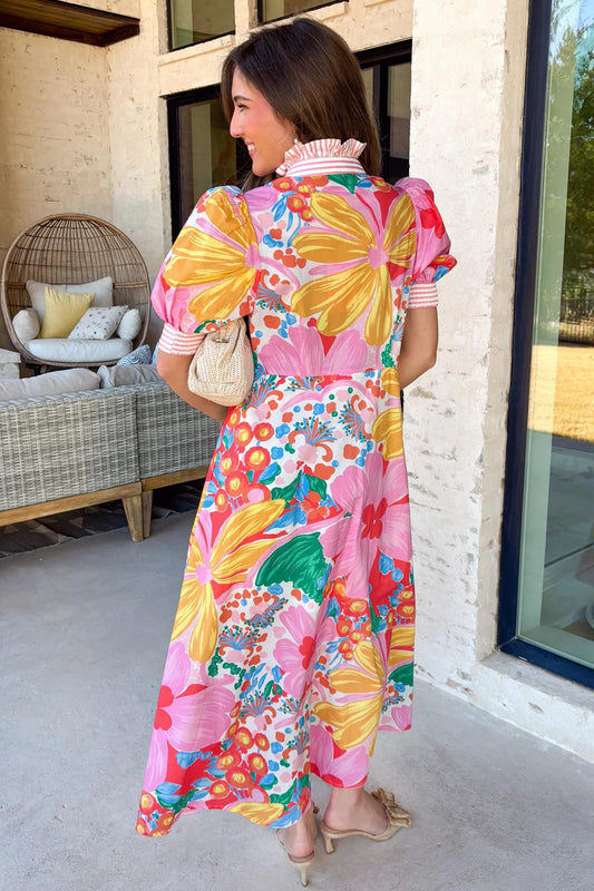 Floral Print Button Down Vacation Dress Women UK