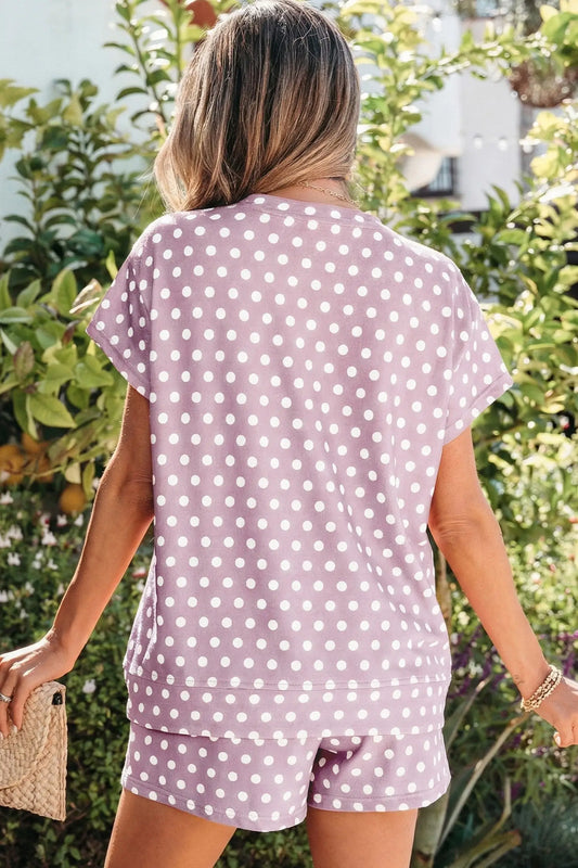 Polka dot print round neck short sleeve top & shorts co-ord set outfit sets