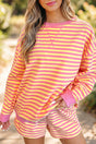 Yellow Stripe Colour Block Long Sleeve Top & Casual Shorts Set Women UK