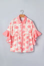 Polka dot ruffle sleeve babydoll shirt button front collar pink shirts