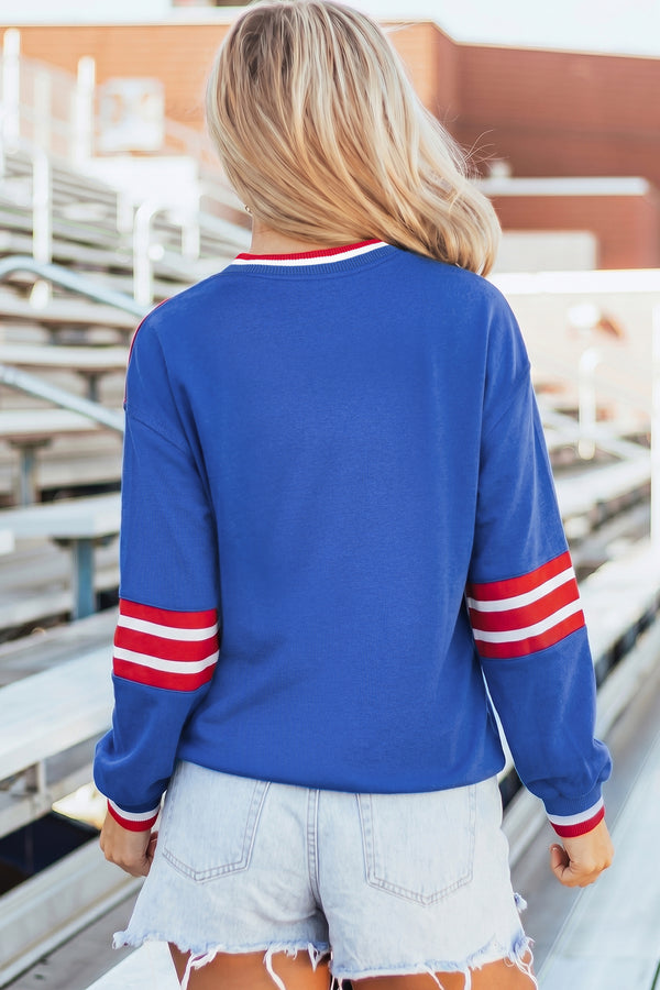 Black Varsity Baseball Bow Graphic Striped Sleeve Sweatshirt Women UK