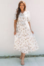Khaki Floral Puff Sleeve V Neck Buttoned Front Maxi Dress
