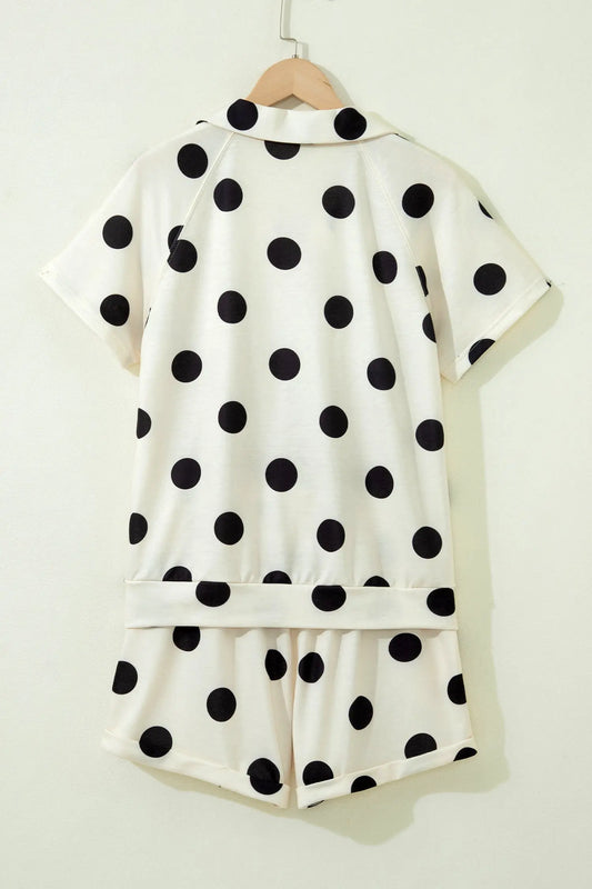 Women's polka dot tee and drawstring shorts set back view casual