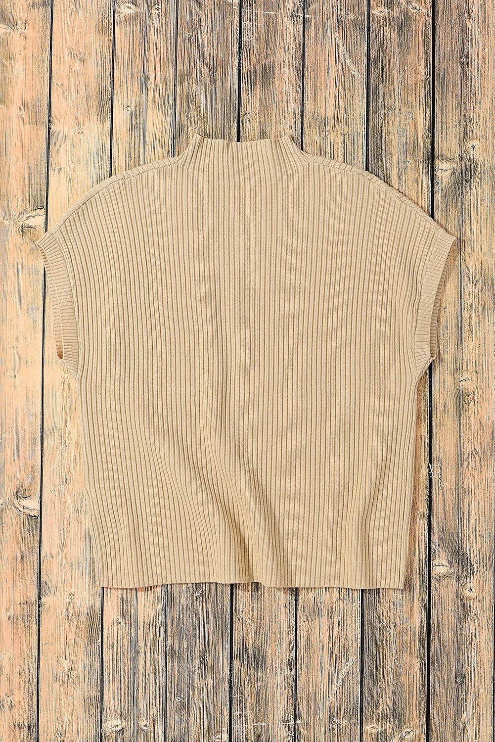 Oatmeal Patch Pocket Ribbed Knit Short Sleeve Sweater Dress