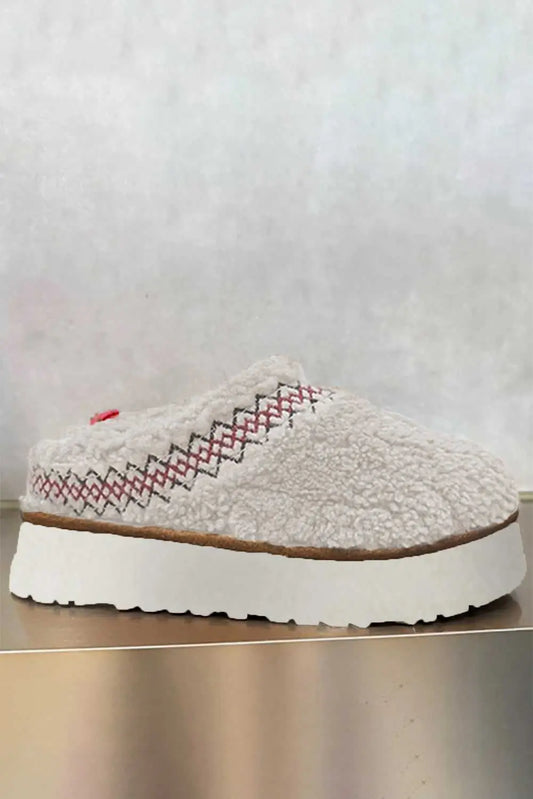 Embroidered sherpa plush winter slippers