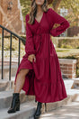 Burgundy long sleeve tiered maxi dress dresses