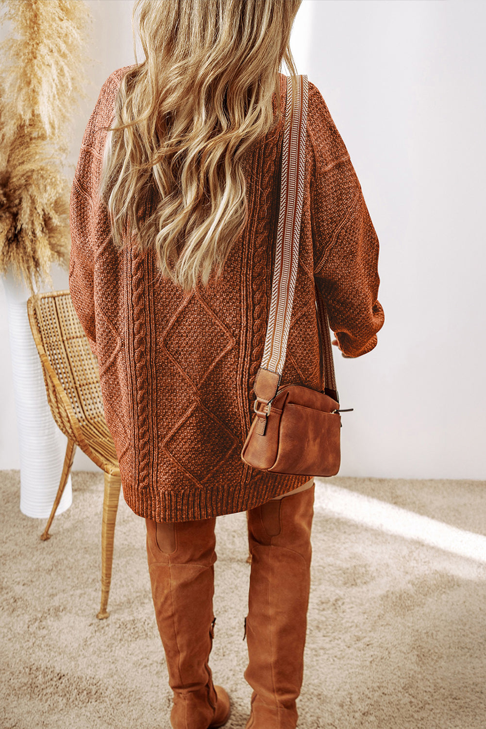 Cable Knit Jumper Dress - Drop Shoulder Loose Fit