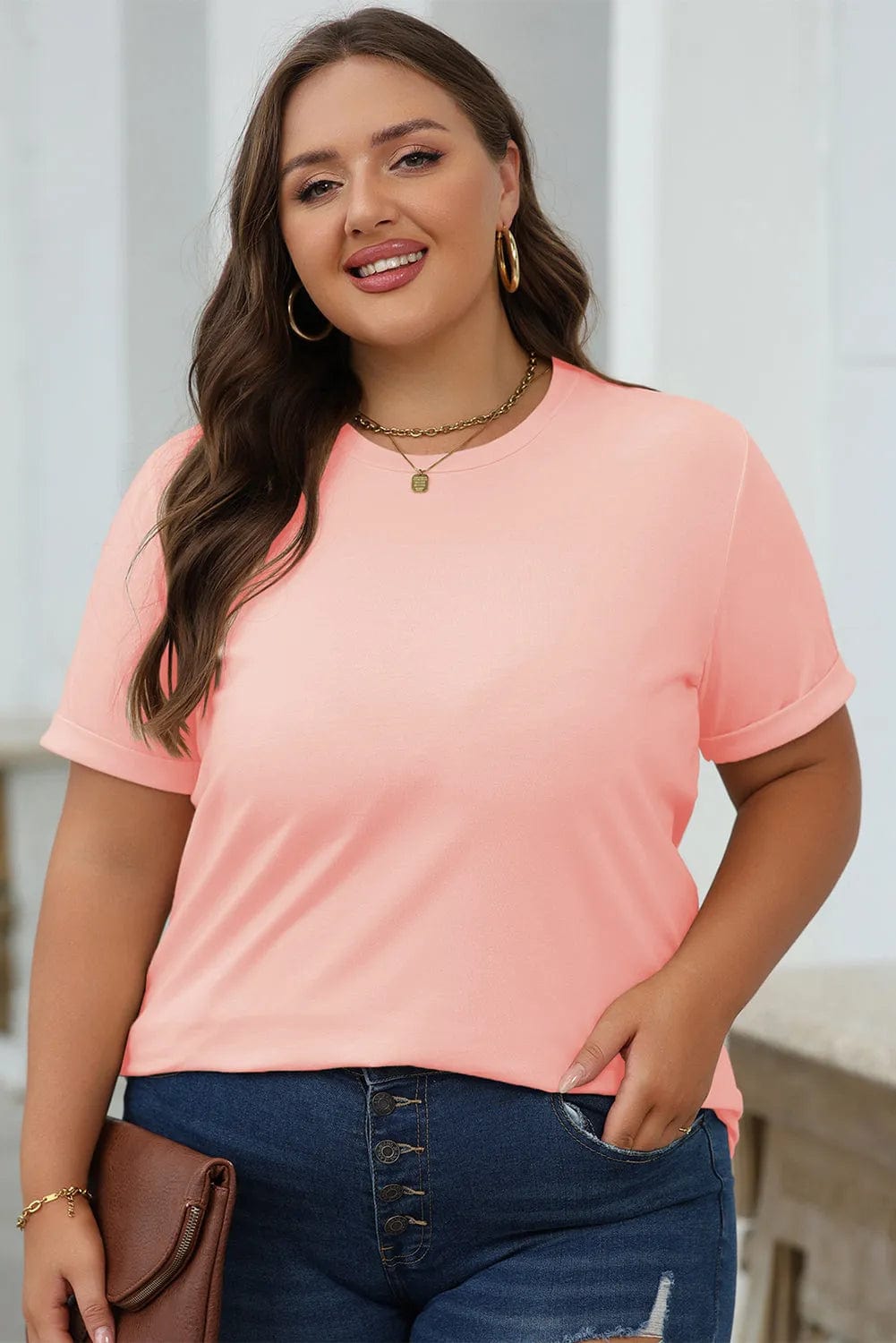 Gray Casual Plain Crew Neck Tee
