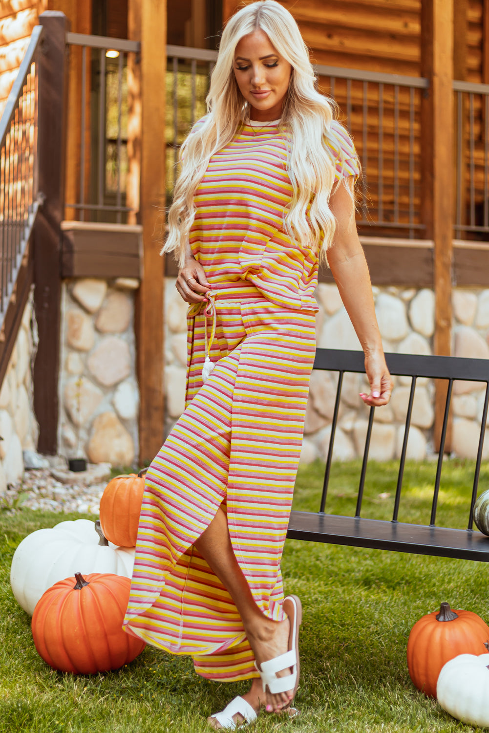 Funky Stripes Wide Leg Pants Set