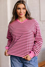 Pink Stripe V-Neck Drop Shoulder Long Sleeve Top Women UK