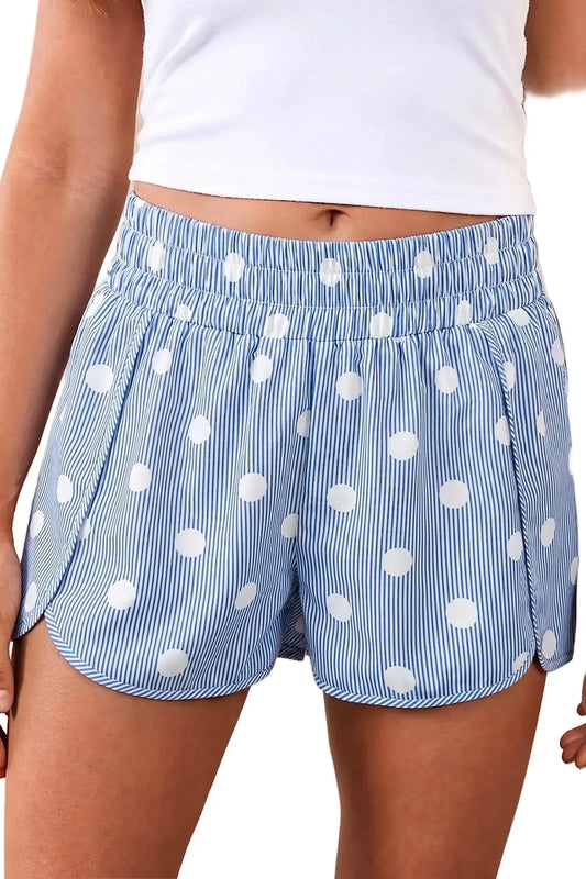 Polka dot print shirred high waist casual shorts