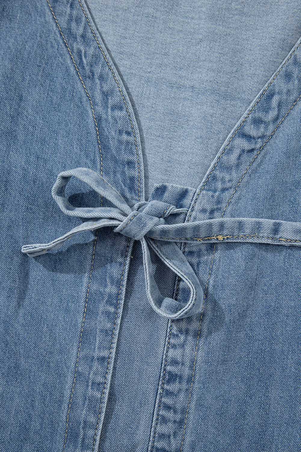 Blue Ties Puff Denim Top