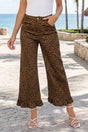 Brown leopard print ruffled hem shift jeans front view — Fashionfitz UK