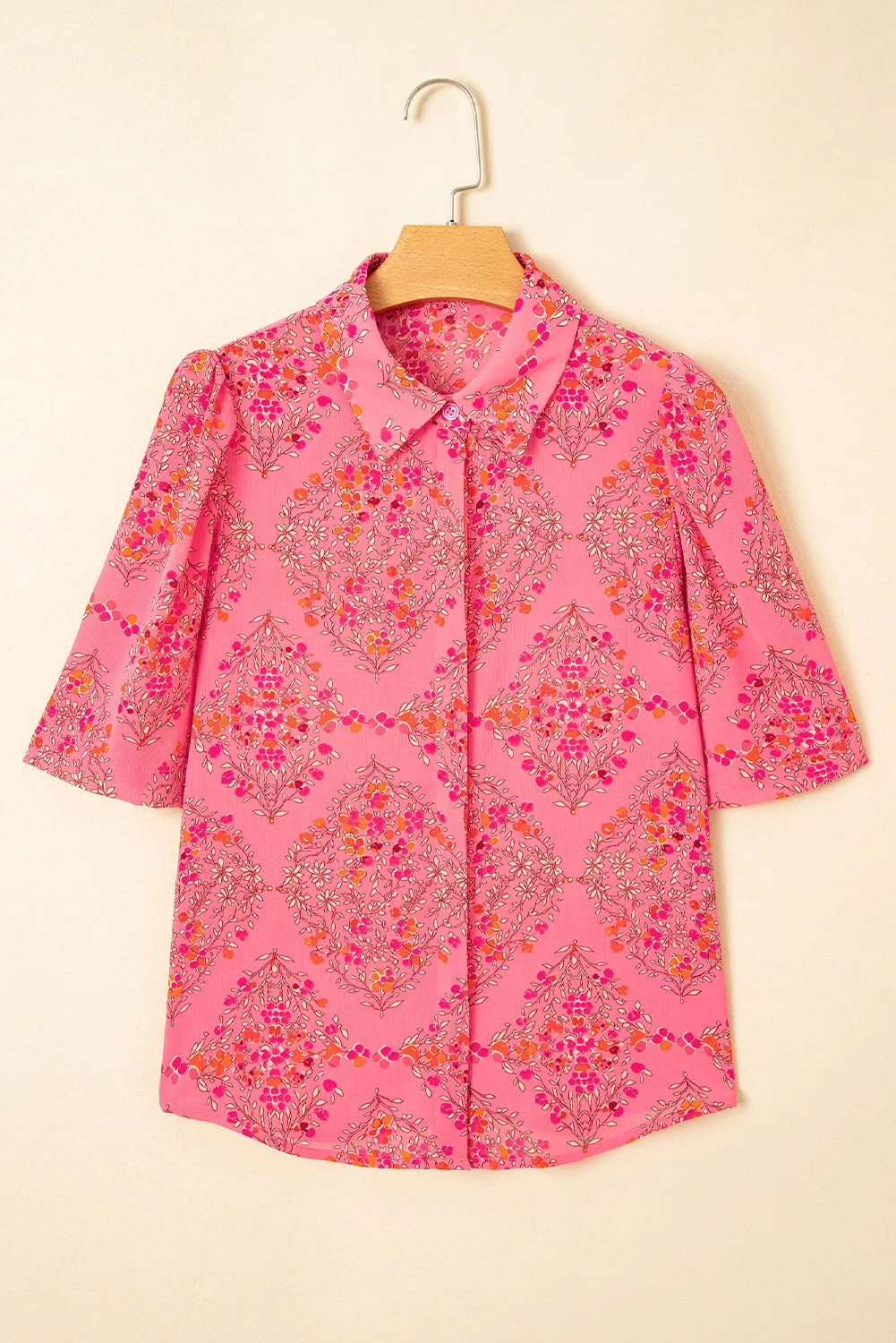 Rose Red Floral Loose Shirt - Fashionfitz