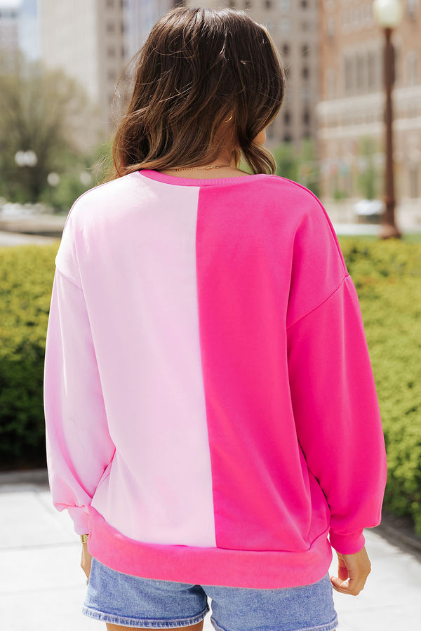 Pink Colorblock Sequined Cowgirl Boots Graphic Sweatshirt Women UK