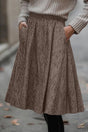 Brown Solid Color Textured Pleated Midi Skirt
