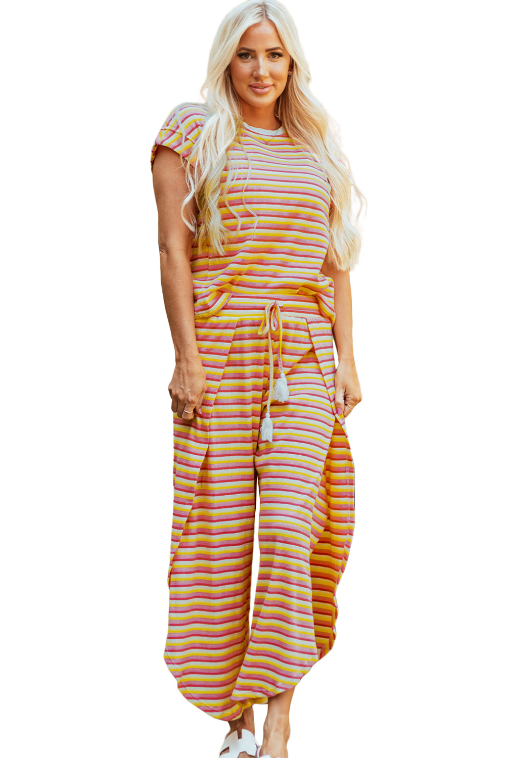 Funky Stripes Wide Leg Pants Set