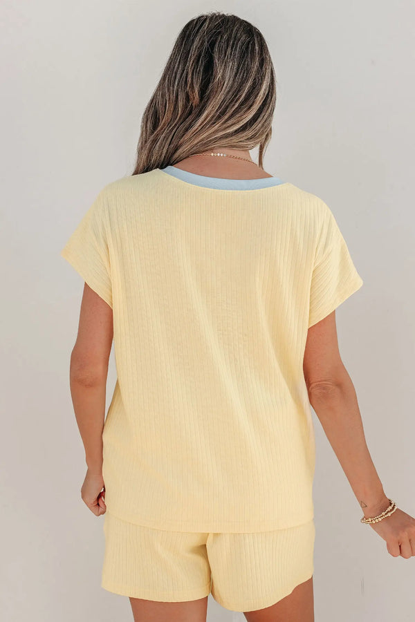 Ribbed Knit Sequin Horse Patch Two Piece Short Set Women UK — back view | Fashionfitz UK