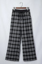 Plaid contrast drawstring waist wide leg trousers front view — Fashionfitz UK