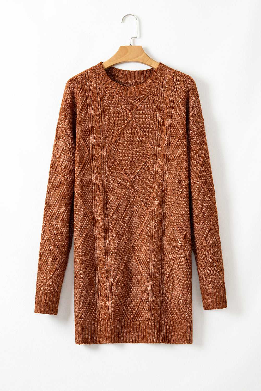 Cable Knit Jumper Dress - Drop Shoulder Loose Fit