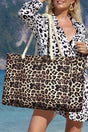 Women's leopard print rope strap large tote bag front view