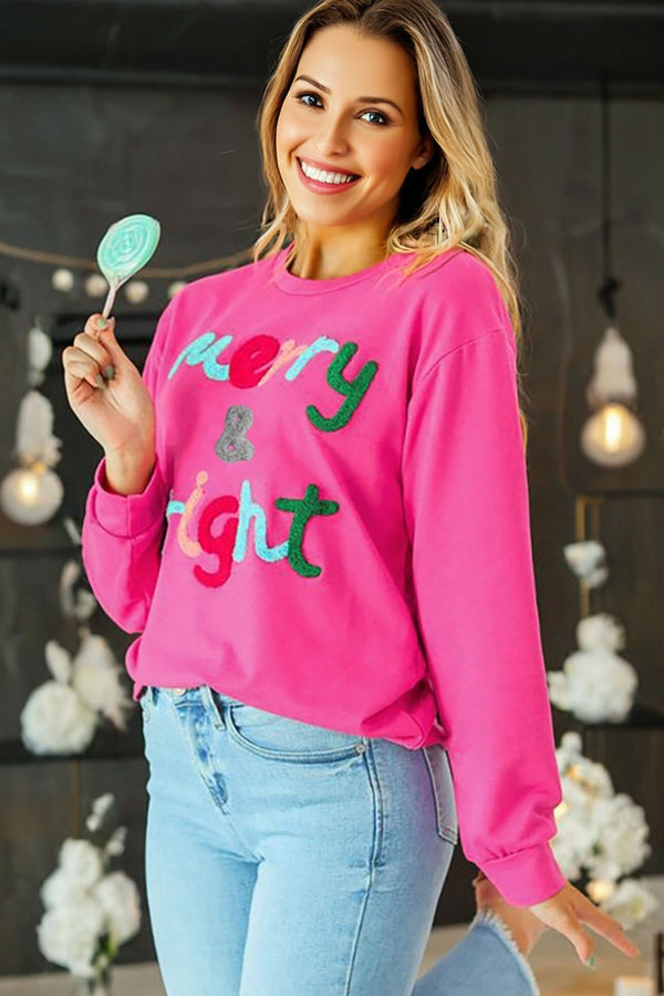 Rose Red Merry & Bright Christmas Graphic Sweatshirt Women UK