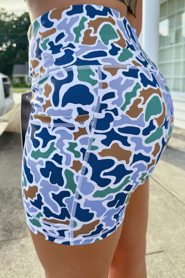 Abstract Camo Print Seam Detail Biker Shorts Women UK