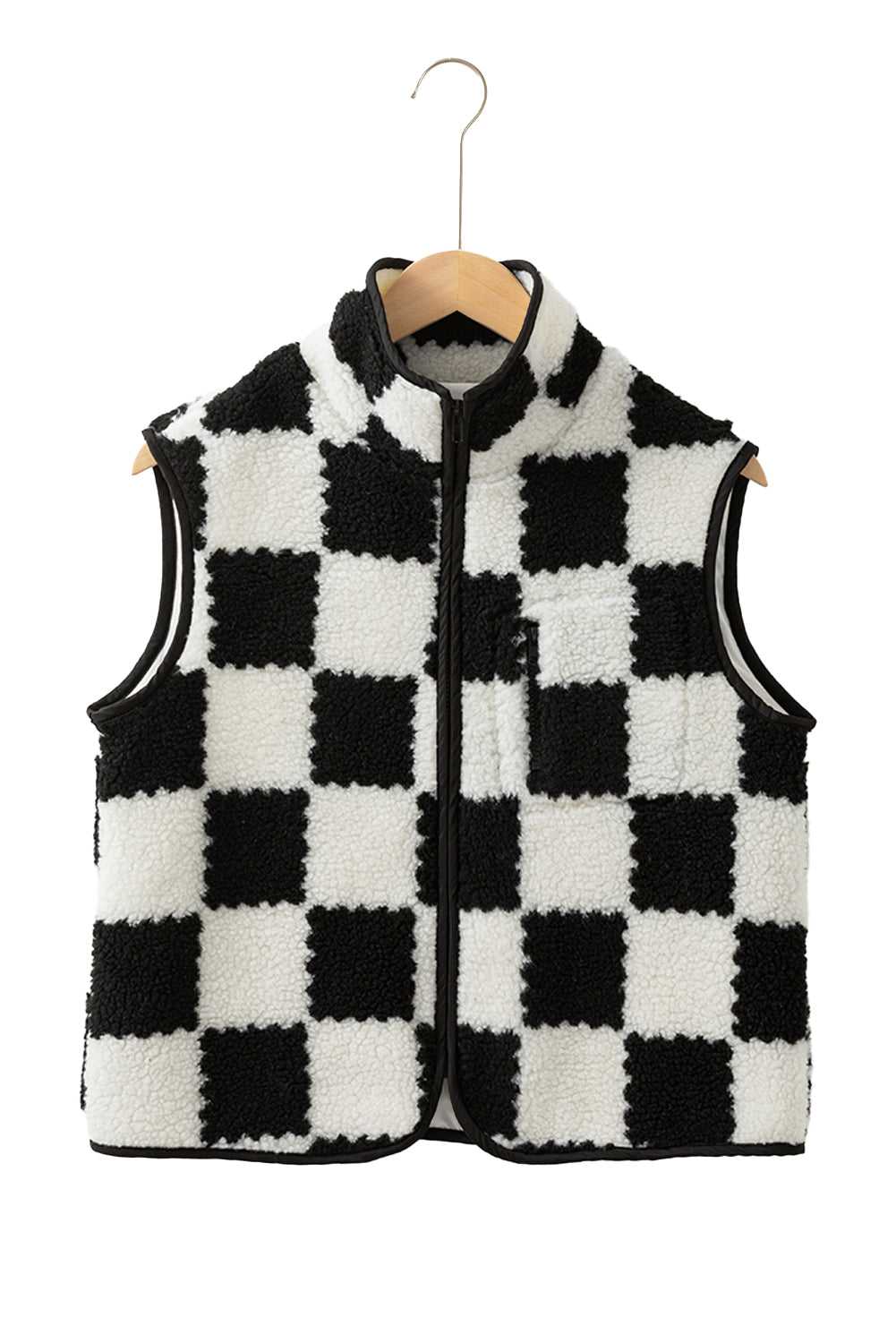 CozyCheck Sherpa Vest – Classic Black & White