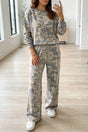 Multicolour camo print long sleeve top wide leg pants set women UK | Fashionfitz