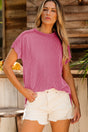 Bonbon Textured Knit Exposed Stitching T-shirt