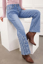 Ashleigh Blue Embroidered Western Print Flare Leg Full Length Jeans